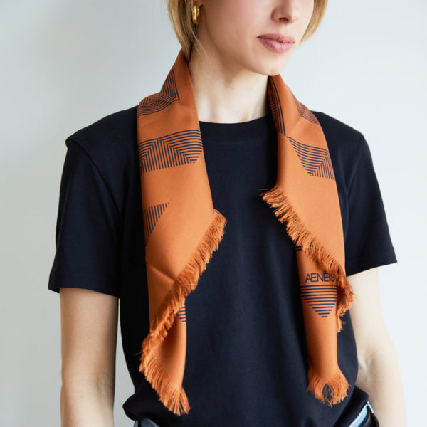 Geometric Mirage print silk scarf Terracotta
