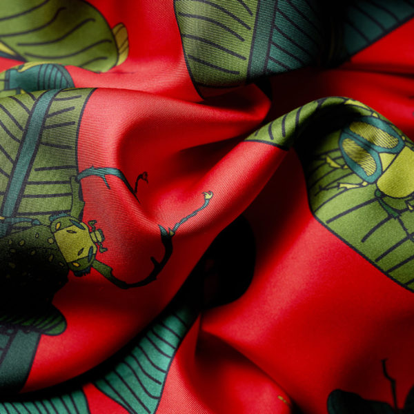 Botanical Insects silk scarf scarlet red