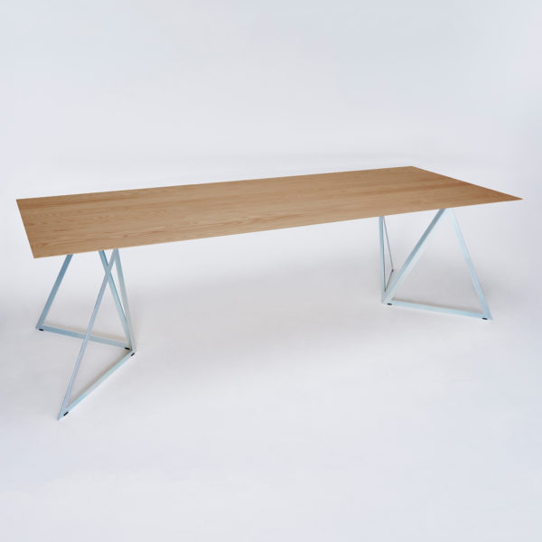 Steel Stand Oak Table